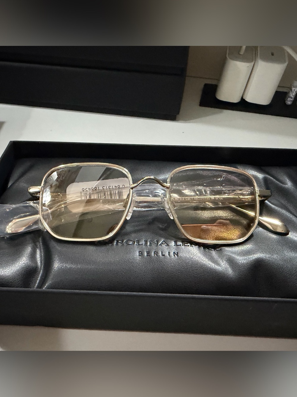 Rolina Lens Berlin Women’s Gold Square Sunglasses - Clear Temples